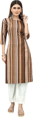 HouseOfCommon Women Self Design Straight Kurta(Brown)