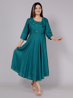 MOZIKA Women Solid Anarkali Kurta(Blue)