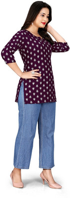 Antraa creation Women Printed Flared Kurta(Blue)