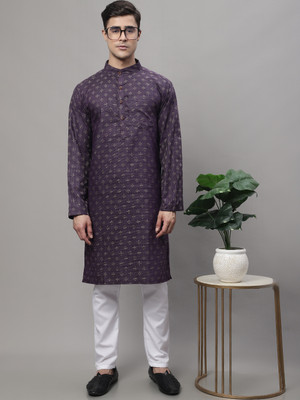 Enchanted Drapes Men Printed Straight Kurta(Purple)