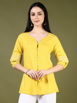 V-MART Women Solid A-line Kurta(Yellow)