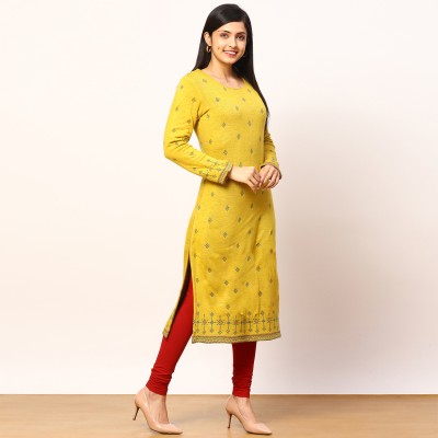 RANGRITI Women Dyed/Ombre Straight Kurta(Yellow, Dark Blue, Red)