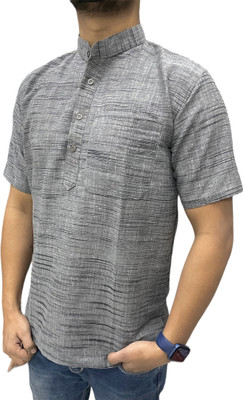 AFC Men Self Design Straight Kurta(Grey)