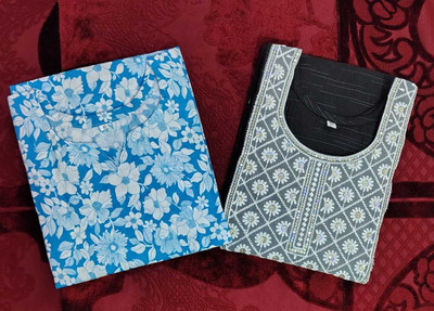 ssf Women Floral Print, Embroidered A-line Kurta(Blue, Black)