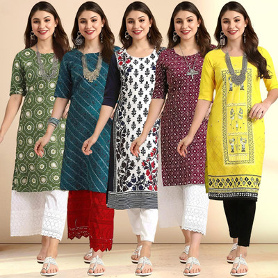 1 Stop Fashion Women Printed Straight Kurta(Multicolor)