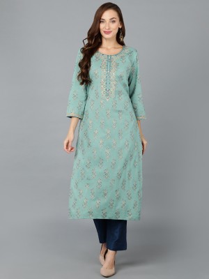 AHIKA Women Embroidered Straight Kurta(Light Blue)