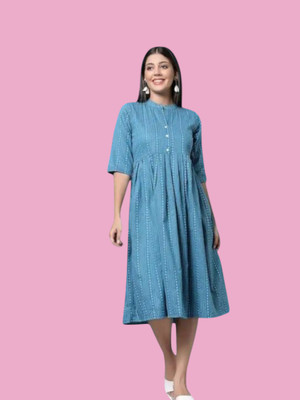 Rangrasiya Women A-line Blue Midi/Calf Length Dress