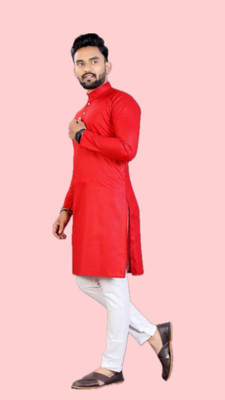 The Fashion Outlets Men Solid A-line Kurta(Red)