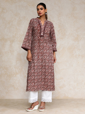 Varanga Women Printed Straight Kurta(Brown)