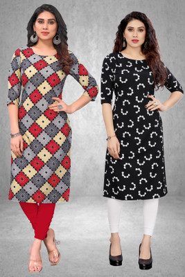 MARIDI FASHION Women Printed Straight Kurta(Grey, Black)