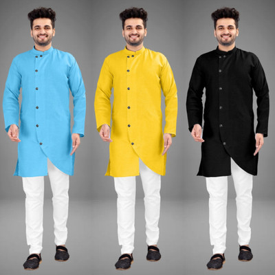 DIAMOND CLUSTER Men Solid Trail Cut Kurta(Multicolor)