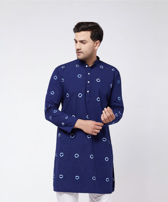 VASTRAMAY Men Printed Straight Kurta(Blue)