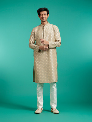 DIWAS by Manyavar Men Self Design Straight Kurta(Grey)