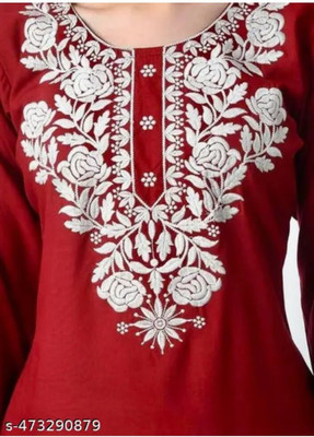 VIZCON HUB Women Solid Straight Kurta(Maroon)