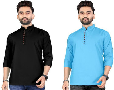 UNIQUE MOMENTS Men Solid Asymmetric Kurta(Multicolor)