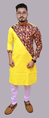 Increaft Men Printed Ethnic Dress Kurta(Yellow, Black, Red)