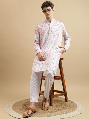MOKOSH Men Printed Straight Kurta(Pink)