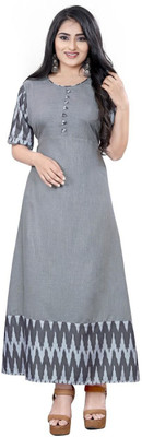 Cronzeq Women Printed Ethnic Dress Kurta(Grey)