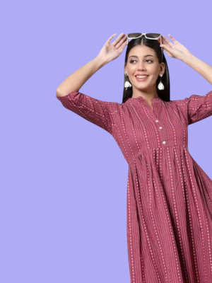 Houseofcommonv Women Printed A-line Kurta(Maroon)