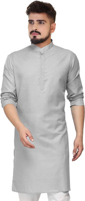 HOC's Men Solid Straight Kurta(Grey)