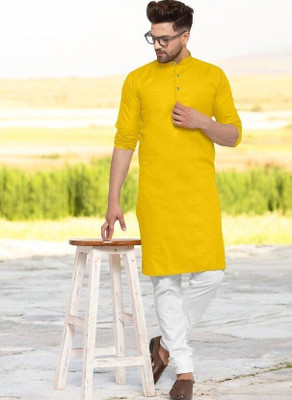 Trending Rashmi Men Solid Straight Kurta(Yellow)