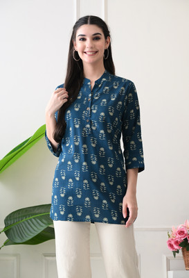 Anjali Fab Tex Women Floral Print A-line Kurta(Blue)