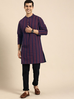ANOUK Men Self Design Straight Kurta(Blue)