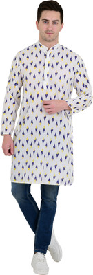 LDHSATI Men Printed Straight Kurta(Blue, Yellow, White)