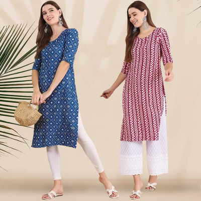 EthnicBasket Women Printed Straight Kurta(Multicolor)