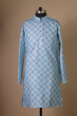 FOXDX Men Printed A-line Kurta(Light Blue)