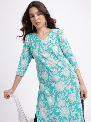 Anouk Rustic Women Floral Print A-line Kurta(Blue)