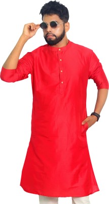 House of Aqss Men Solid Straight Kurta(Red)