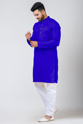 Increaft Men Self Design Straight Kurta(Blue)