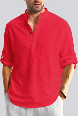 MADHAVISTA Men Solid Straight Kurta(Red)