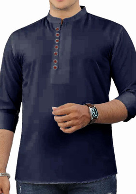 VIMASUTI Men Solid Straight Kurta(Dark Blue)