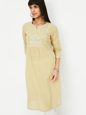 MAX Women Printed Straight Kurta(Beige)