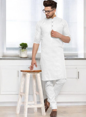 Krisha trend Men Solid Straight Kurta(White)