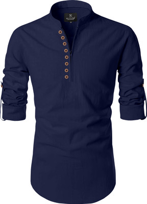 Nnc Men Solid Straight Kurta(Dark Blue)