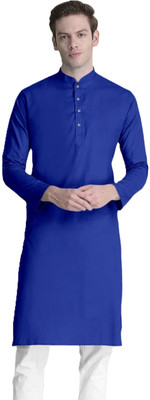 ART CURTAIN Men Solid Straight Kurta(Blue)