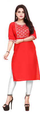 HARISH TEXTILE Women Embroidered A-line Kurta(Red)