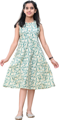 DMP EXPORT Girls Floral Print Flared Kurta(Green)