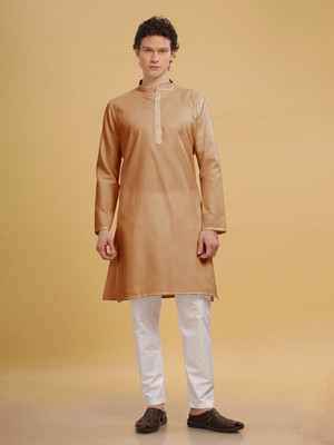 ANOUK Men Solid Straight Kurta(Beige)