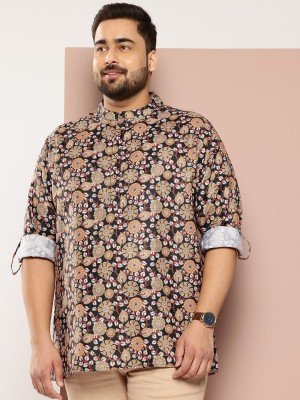 Sztori Men Printed Straight Kurta(Black)