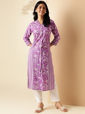 VBUYZ Women Floral Print A-line Kurta(Purple)