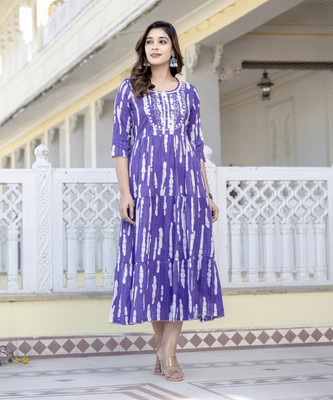 saadgee Women Striped Anarkali Kurta(Purple)