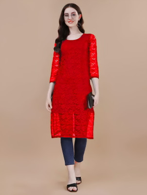 NISHU FASHION MART Women Self Design A-line Kurta(Red)