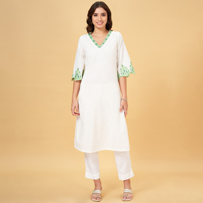 Rangmanch by Pantaloons Women Printed Flared Kurta(White)