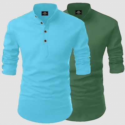 Kavyangle Creation Men Printed Straight Kurta(Blue, Dark Green)