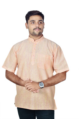 Divine creation Men Self Design Straight Kurta(Orange)