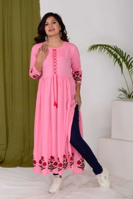 Yash Creations Women Solid A-line Kurta(Pink)